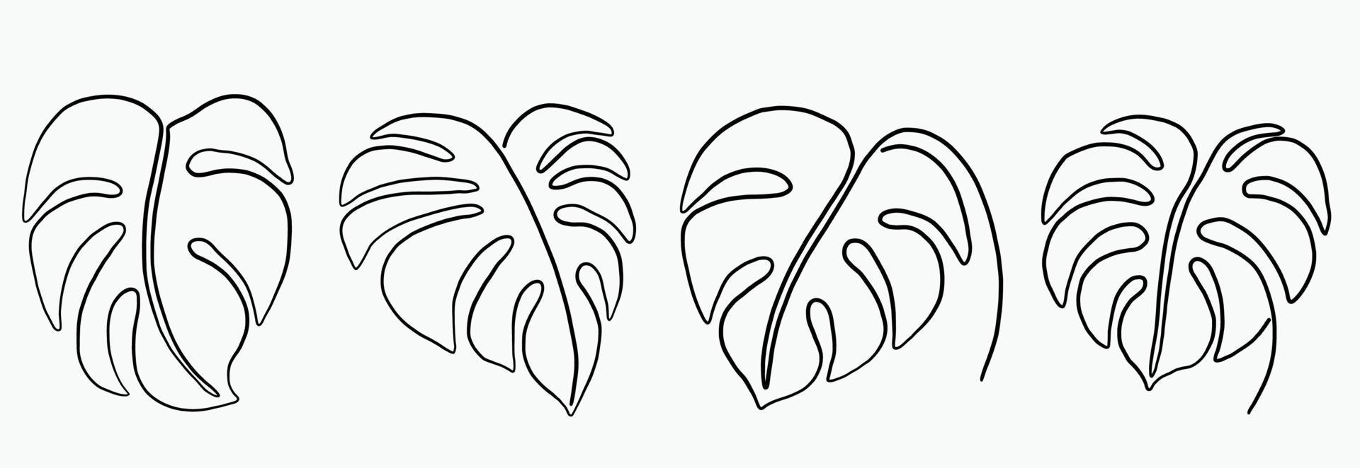 enkelhet monstera blad frihand kontinuerlig linjeritning platt design. vektor