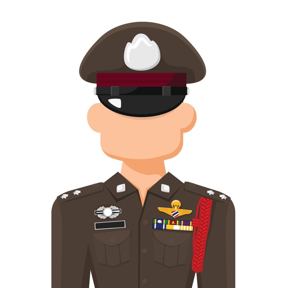 thailändischer polizist im einfachen flachen vektor. persönliches Profilsymbol oder Symbol. Regierungsbeamter. Leute-Grafikdesign-Vektorillustration. vektor