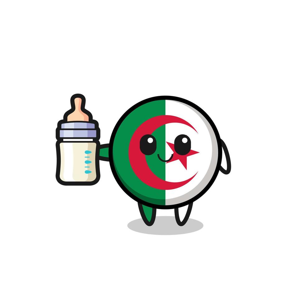 baby algerien flagge zeichentrickfigur mit milchflasche vektor