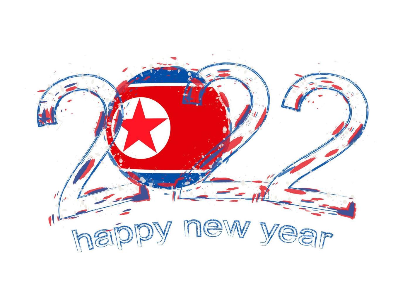 gott nytt år 2022 med Nordkoreas flagga. vektor