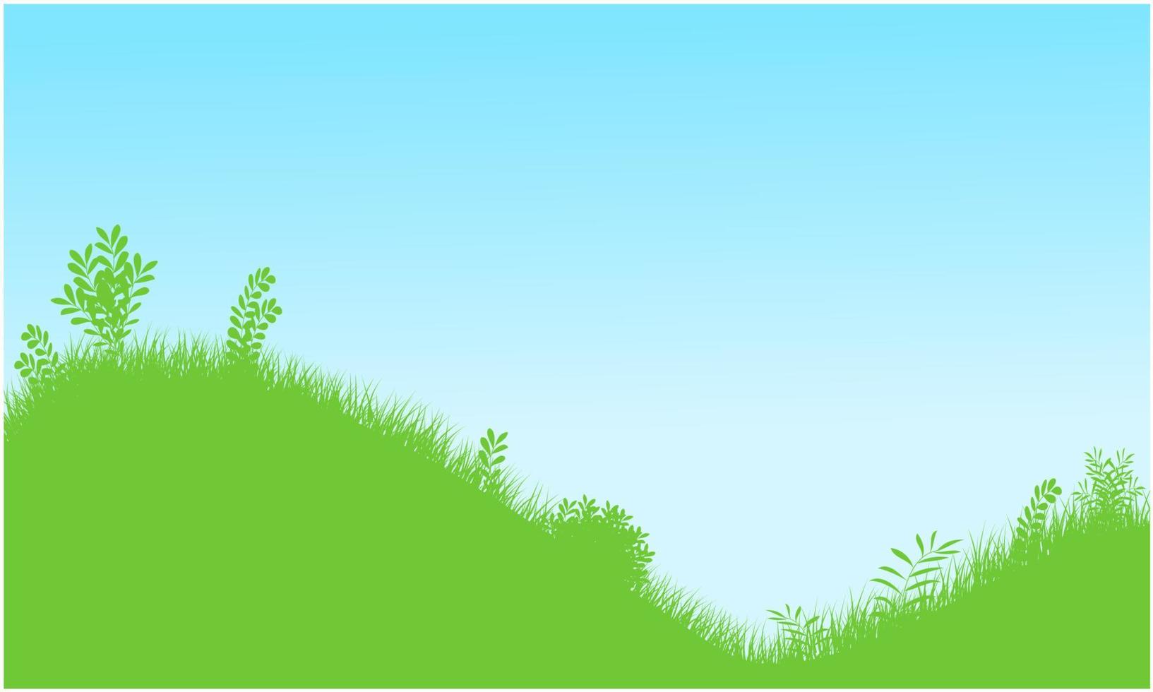gräsbevuxen fält med blå himmel bakgrund vektor