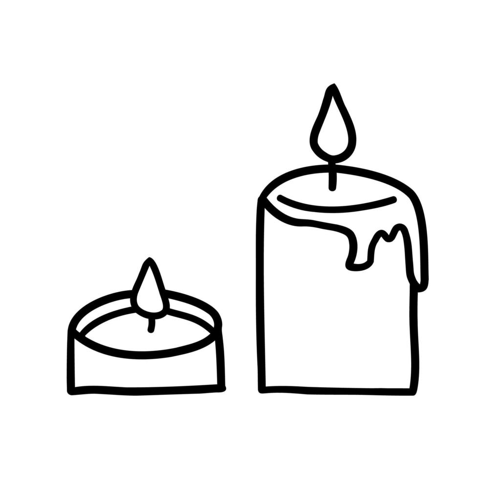 handgezeichnete Doodle-Kerzen. Wachskerzen mit einer schwarzen Linie gezeichnet. Vektor-Illustration isoliert auf weißem Hintergrund vektor