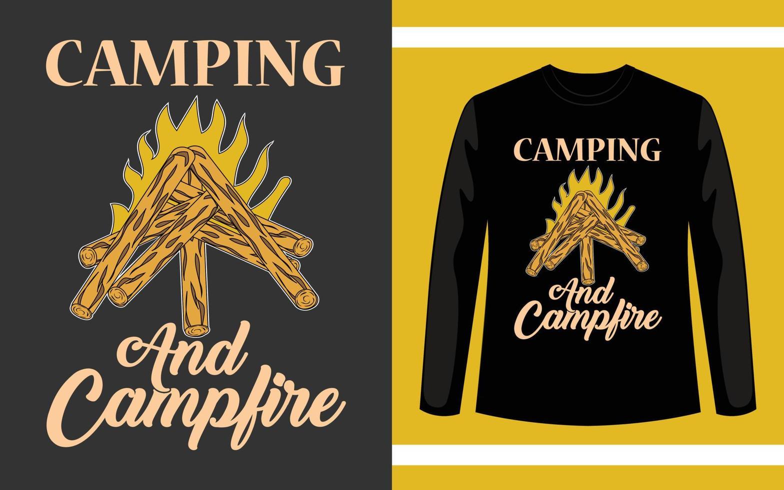 Designvorlage für Camping- und Lagerfeuer-Vektor-T-Shirts vektor