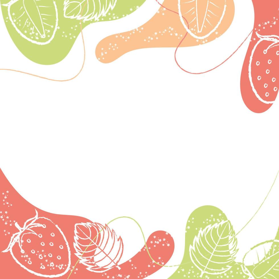 abstrakter heller Vektorhintergrund mit Erdbeeren, Blättern, Pinselstrichen und Spritzern vektor