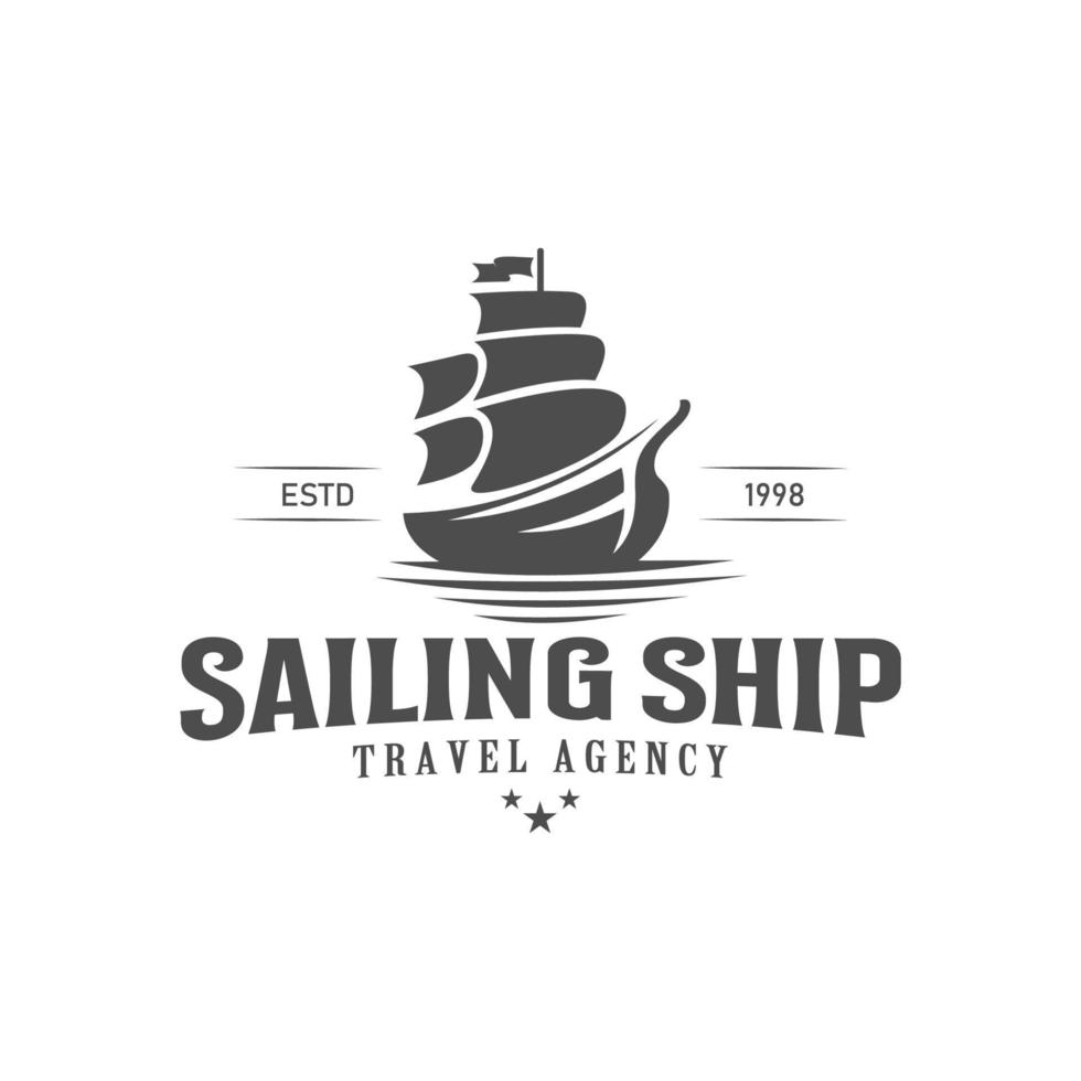 segelfartyg vintage illustration på logotyp badge vektor