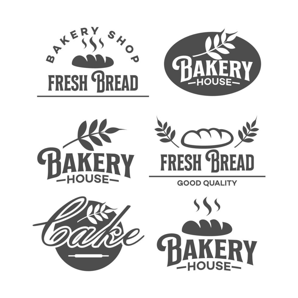 Brot-Logos gesetzt. Retro-Bäckereietiketten, Logos, Abzeichen, Symbole, Objekte und Elemente. vektor