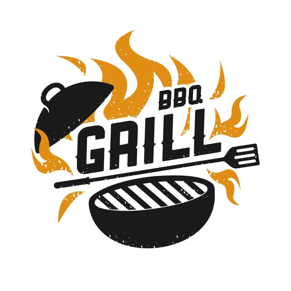 Grill-Logo-Design. flache illustration des grilllebensmittel-, feuer- und spachtelkonzeptschablonenvektors vektor