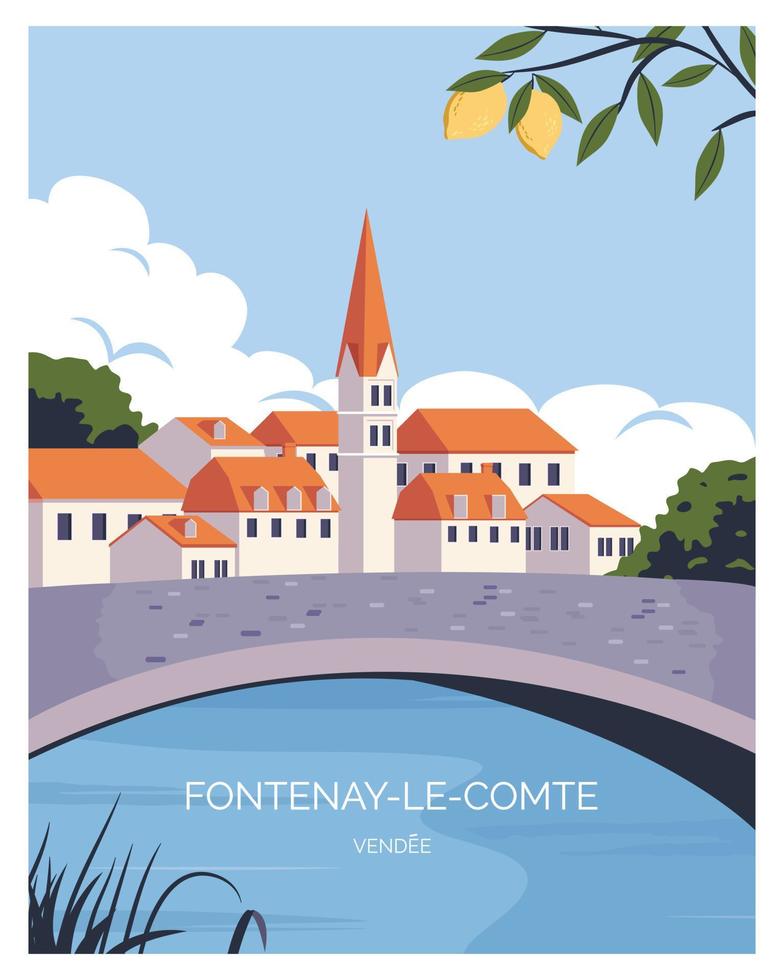 fontenay le comte, vendee frankreich hintergrundlandschaftsvektorillustration mit flachem stildesign. vektor