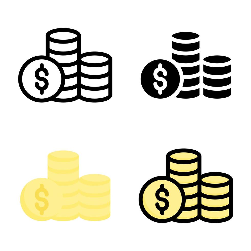 pengar mynt stack ikon stil samling vektor