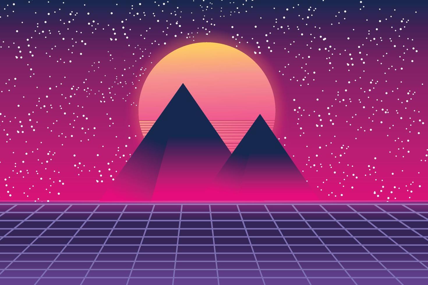 retro sci-fi futuristischer hintergrund 3d-illustration im stil der 1980er und 1990er jahre. digitale Landschaft in einer Cyberwelt. zur Verwendung als Designabdeckung. vektor