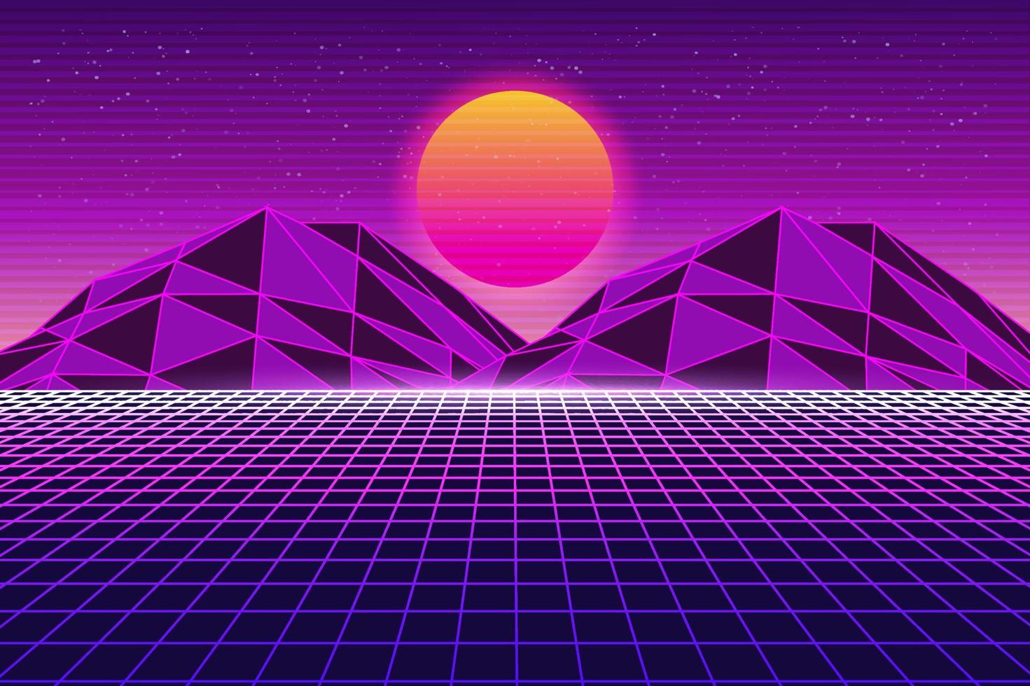 Retro-Sci-Fi-futuristischer Hintergrund 3D-Illustration im Stil der 1980er und 1990er Jahre. digitale Landschaft in einer Cyberwelt. zur Verwendung als Designabdeckung vektor