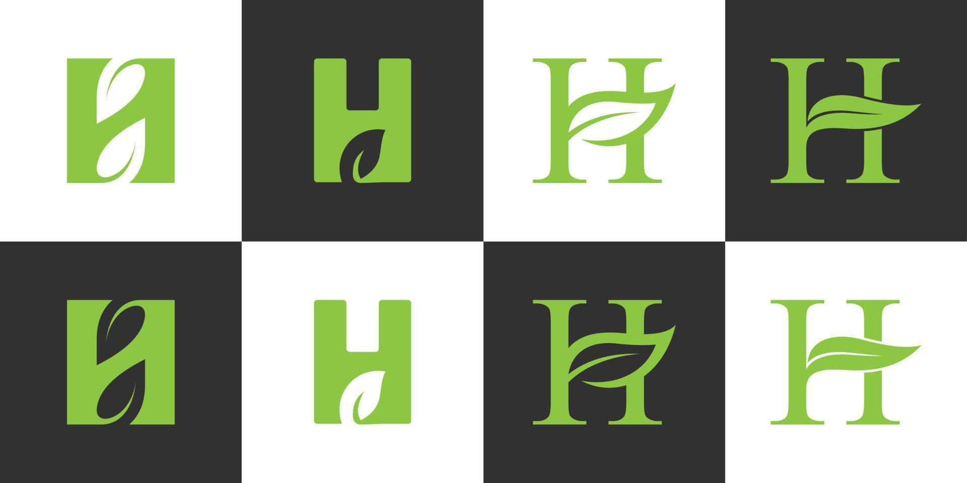 satz des anfangsbuchstaben h-logos mit blattvektordesign. vektor