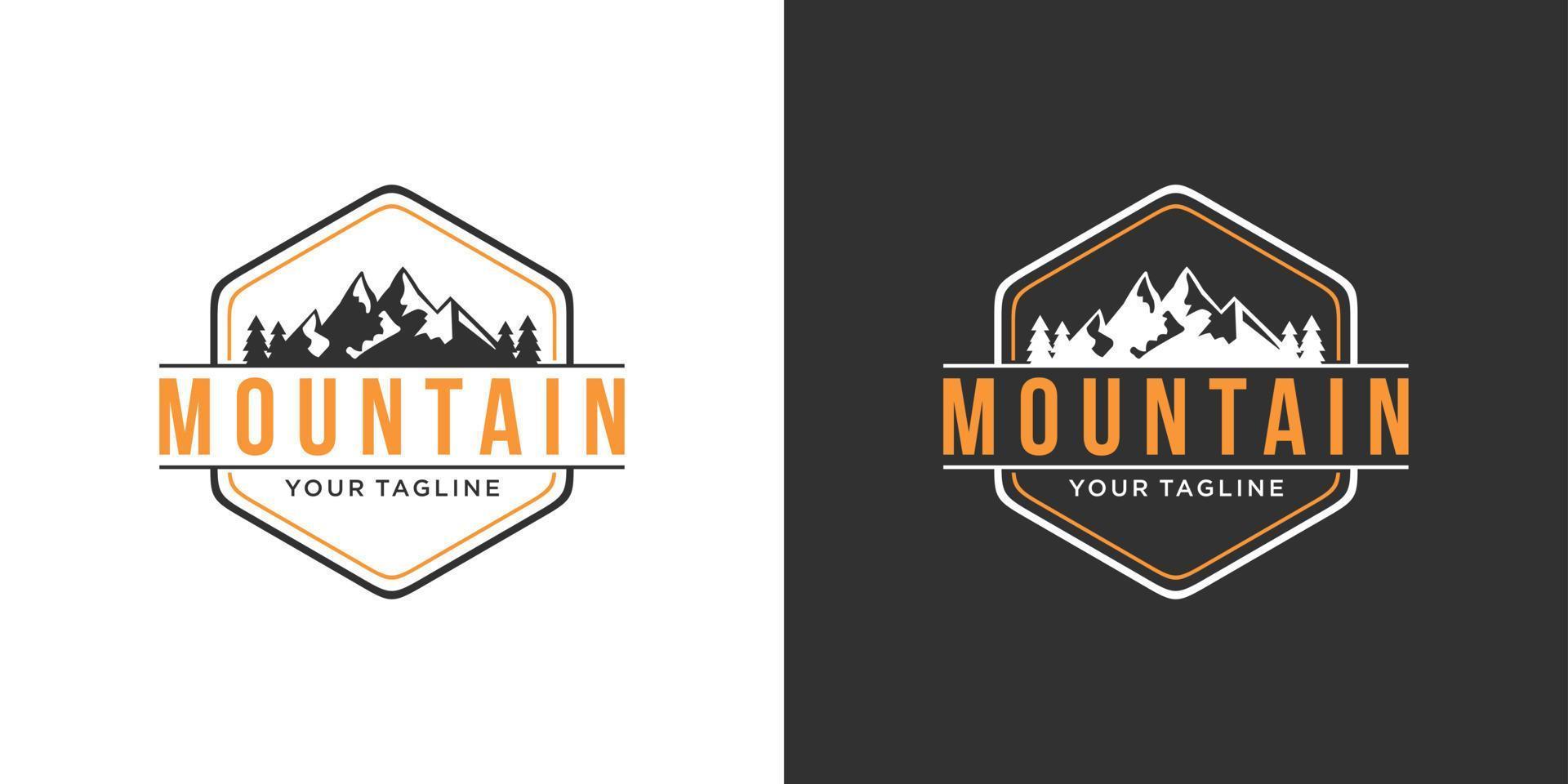 Vintage Mountain-Vektor-Logo-Design-Illustration auf schwarzem und weißem Hintergrund. vektor