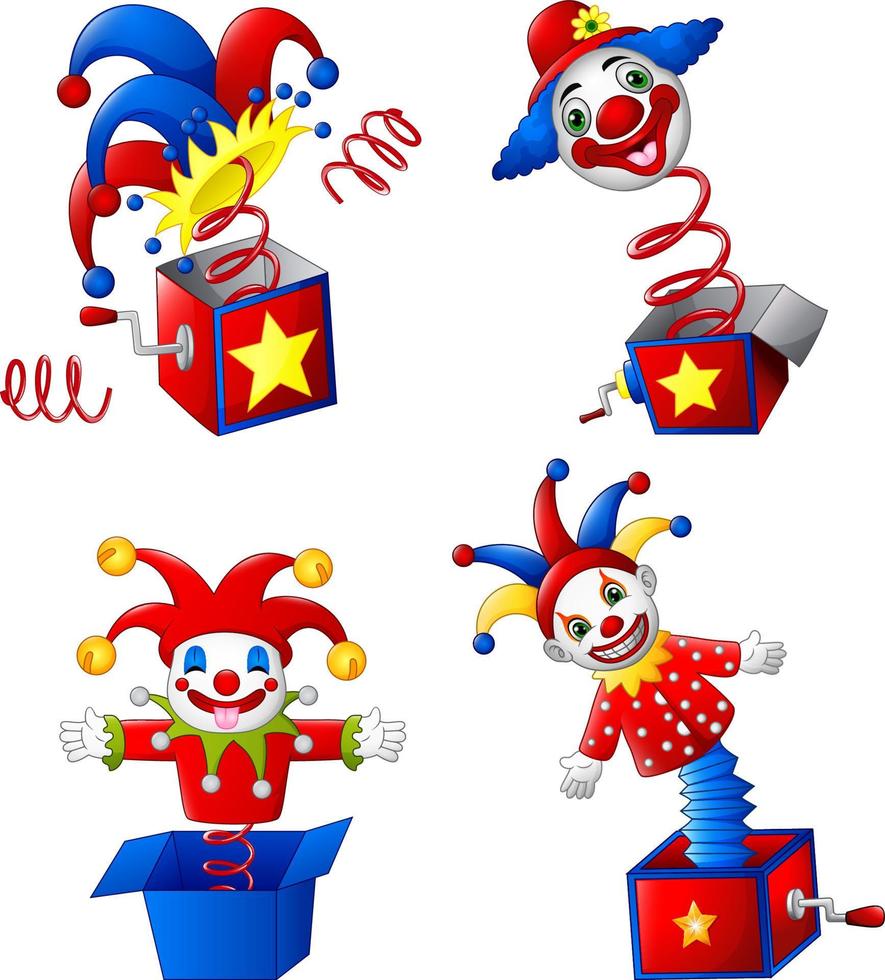 Satz von Spielzeug-Zirkus-Clowns aus einer Schachtel vektor