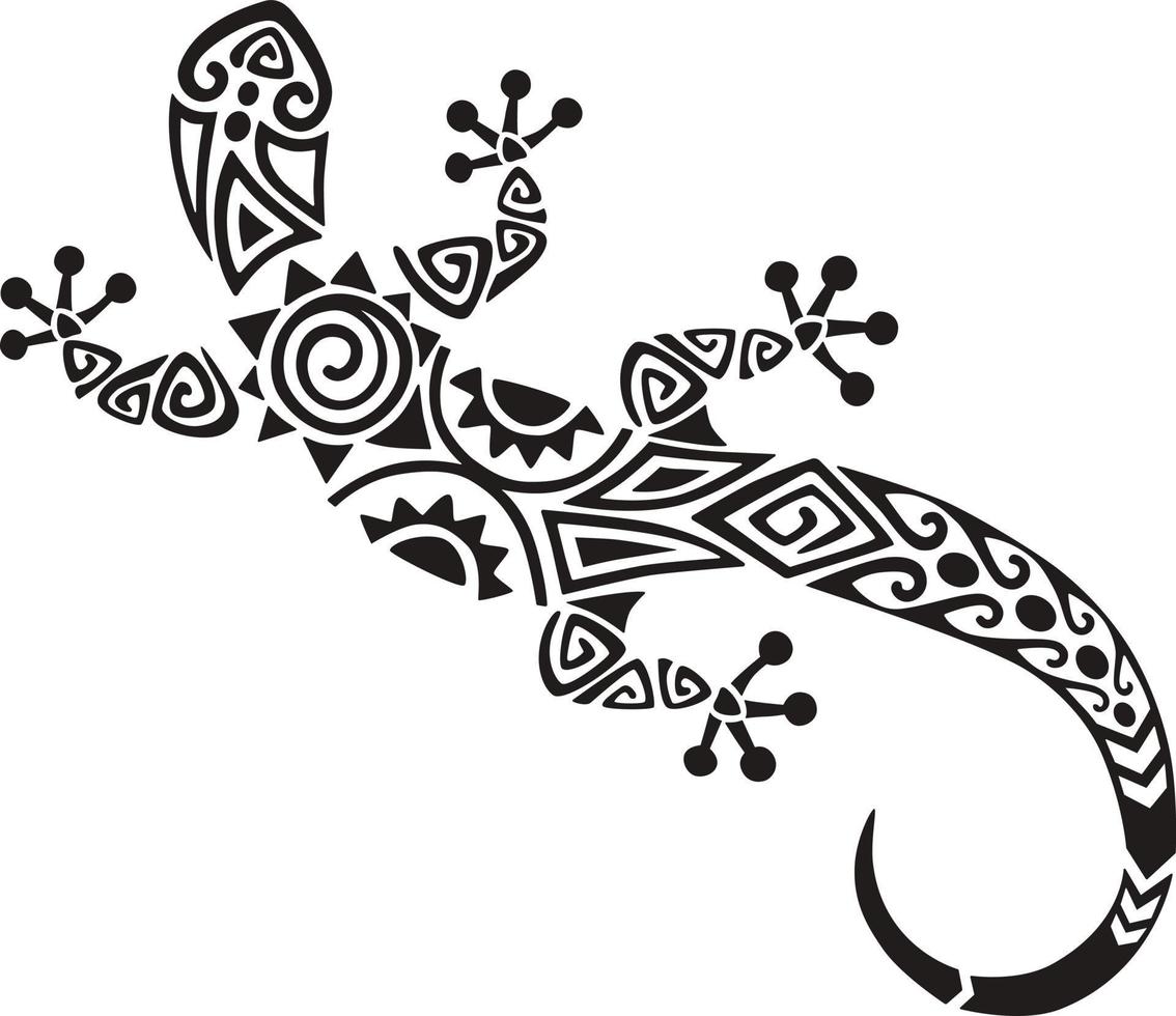 Eidechse oder Gecko im polynesischen Maori-Stil. Tattoo-Skizze. vektor
