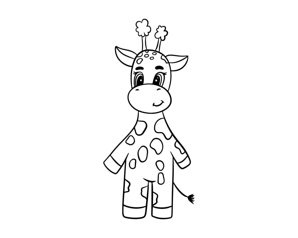 Die Giraffe ist mit einem schwarzen Umriss gezeichnet. illustration zum ausmalen, logo, aufkleber vektor