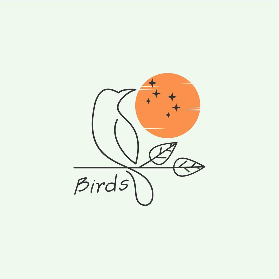 Logo-Design mit Vogel- und Mondlinie vektor