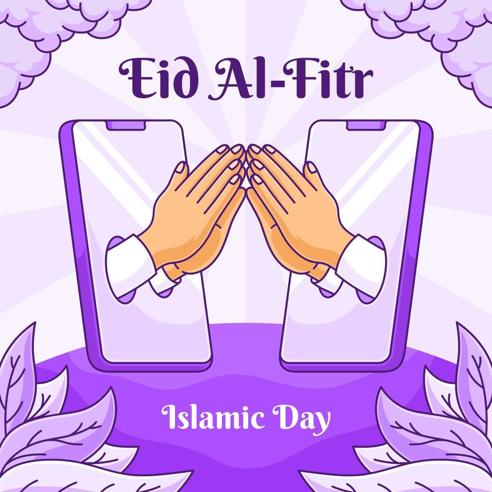 söt eid banner skakar hand online vektorillustration. tecknad glad eid banner vektor
