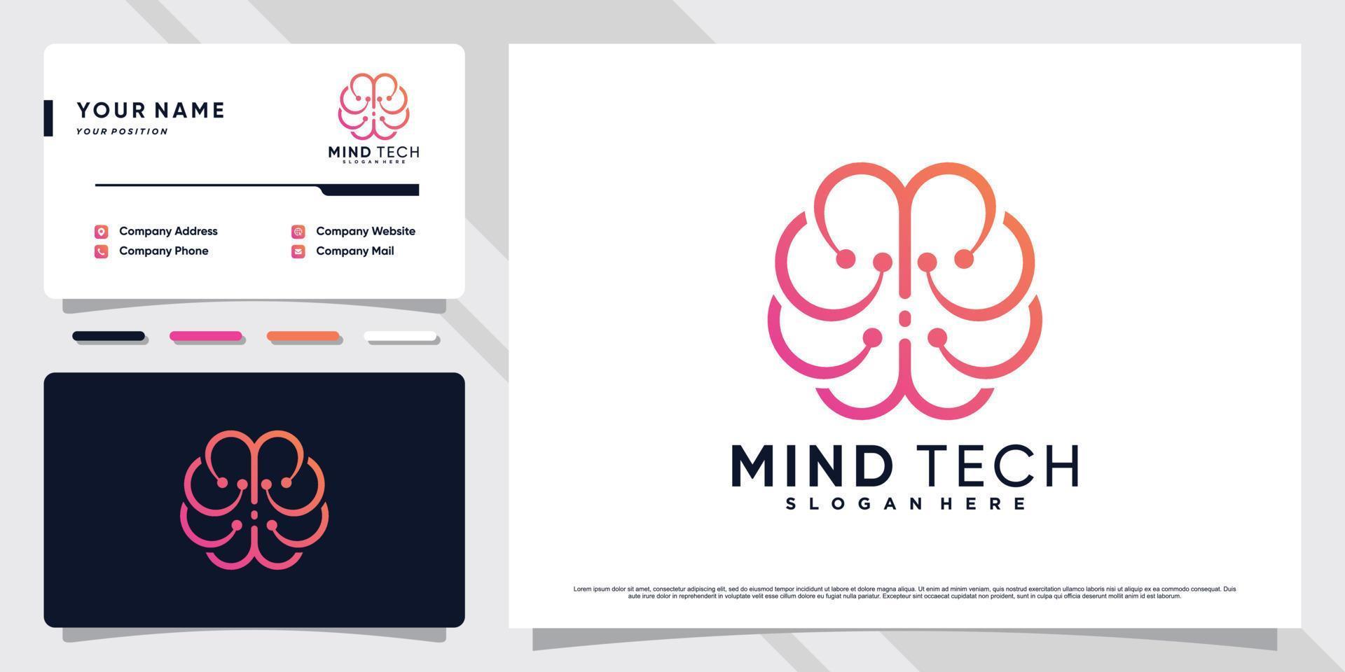 Brain Technology Logo Design Illustration mit kreativem Konzept und Premium-Vektor für Visitenkartenvorlagen vektor