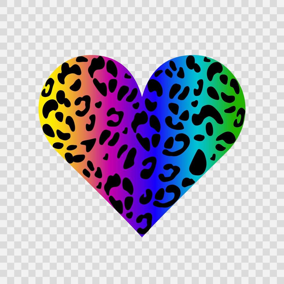 Leoparden-Regenbogenherz. Vektorherz - Symbol der Liebe. für die Gestaltung von Blogs, Bannern, Postern, Mode, Websites, Apps, Karten. helle lgbt-modedesignflagge. vektor