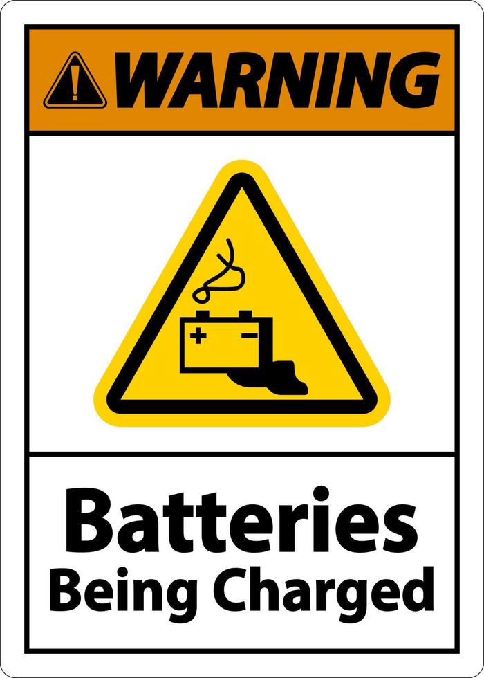 Warnung Batterien werden aufgeladen Zeichen auf weißem Hintergrund vektor