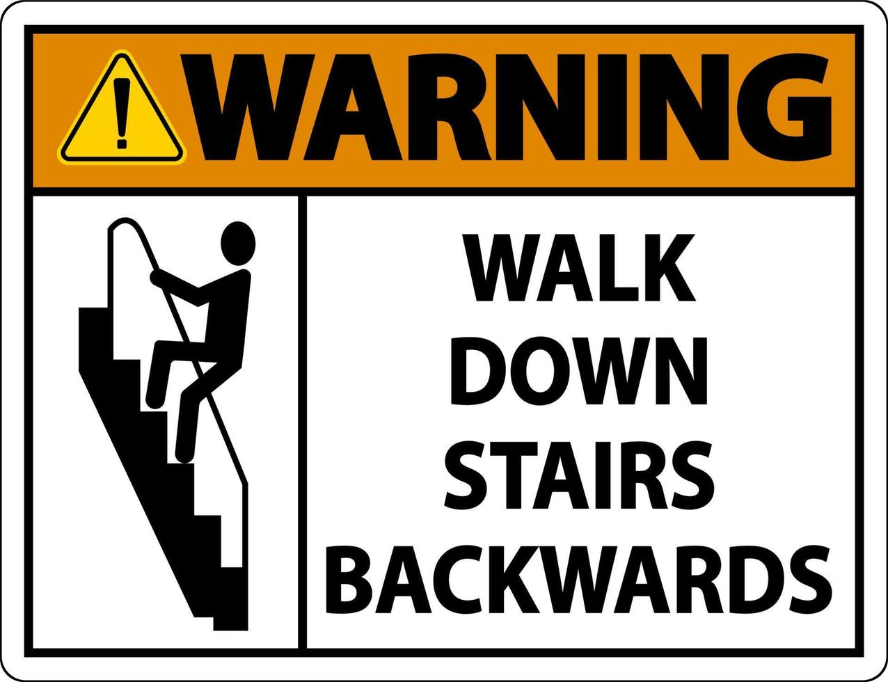 varning gå nerför trappan bakåtskylt vektor