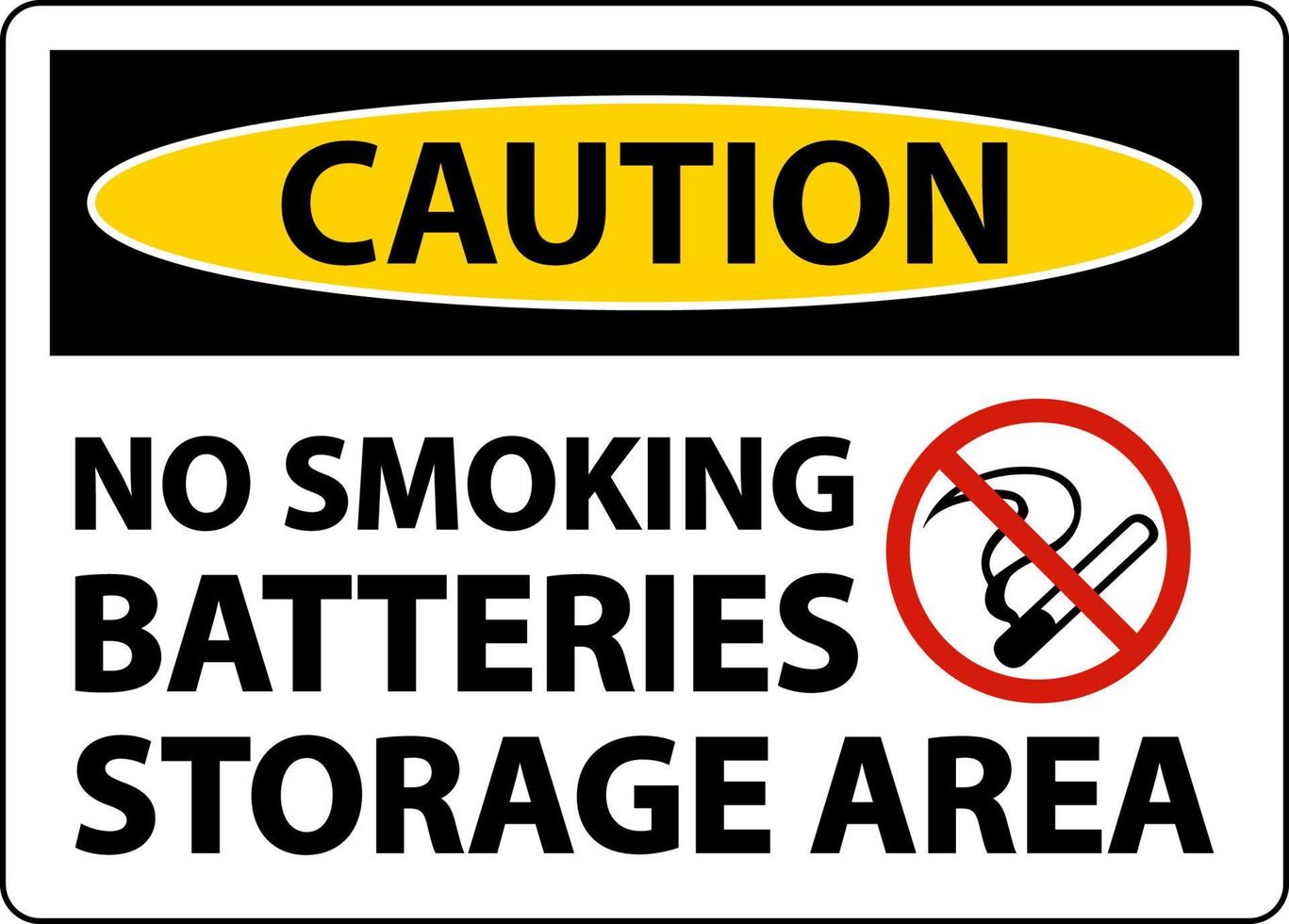 Vorsicht Rauchverbot Batterielagerbereich Zeichen auf weißem Hintergrund vektor