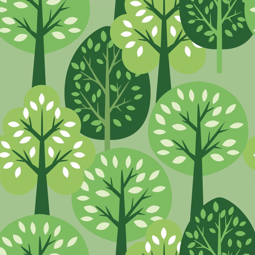 nahtloses Muster mit Bäumen auf grünem Hintergrund vektor