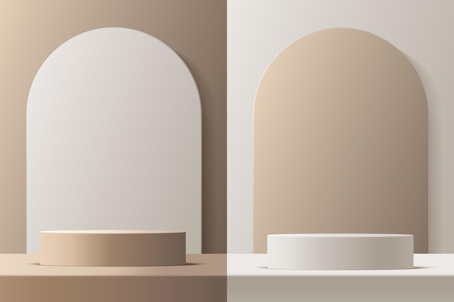 produkt podium mockup med abstrakt bakgrund på beige och vit bakgrund, vektor 3d illustration