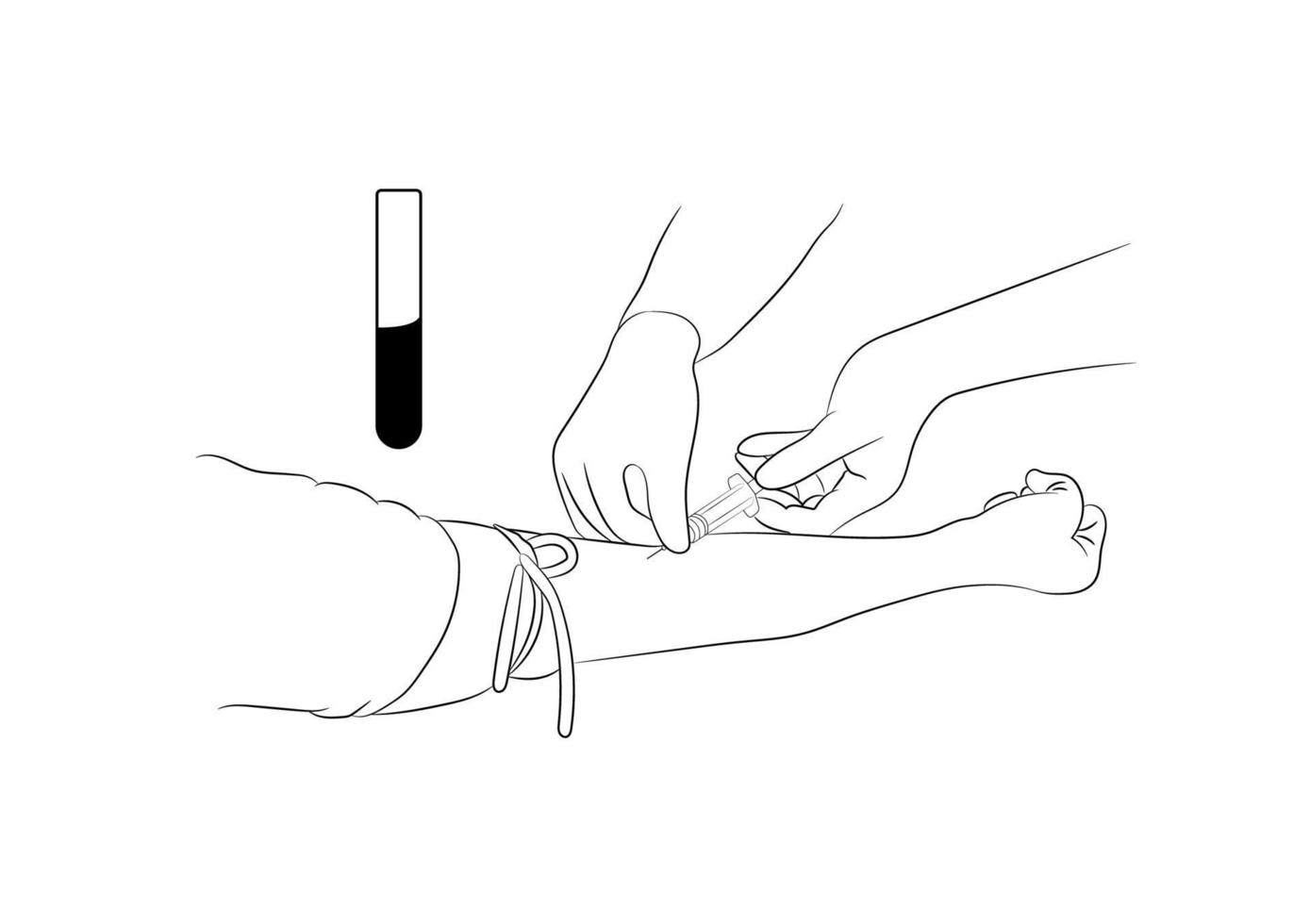vektor illustration bild en läkare som använder en nål för att ta blod från en utredare för att kontrollera kroppen