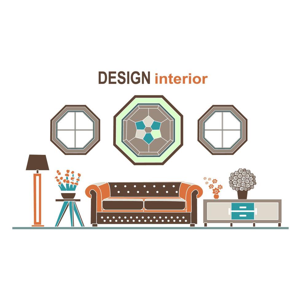 vardagsrum möbler koncept platt linje konst vektor ikoner