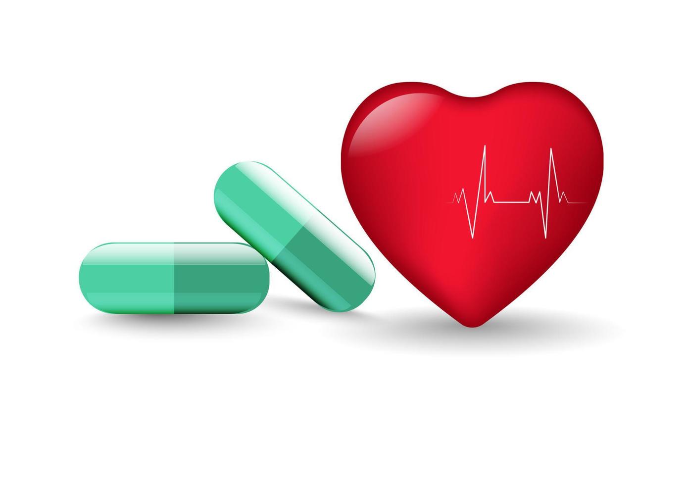 grön kapsel med hjärta, isolerade vit bakgrund vektor illustration koncept hälsovård
