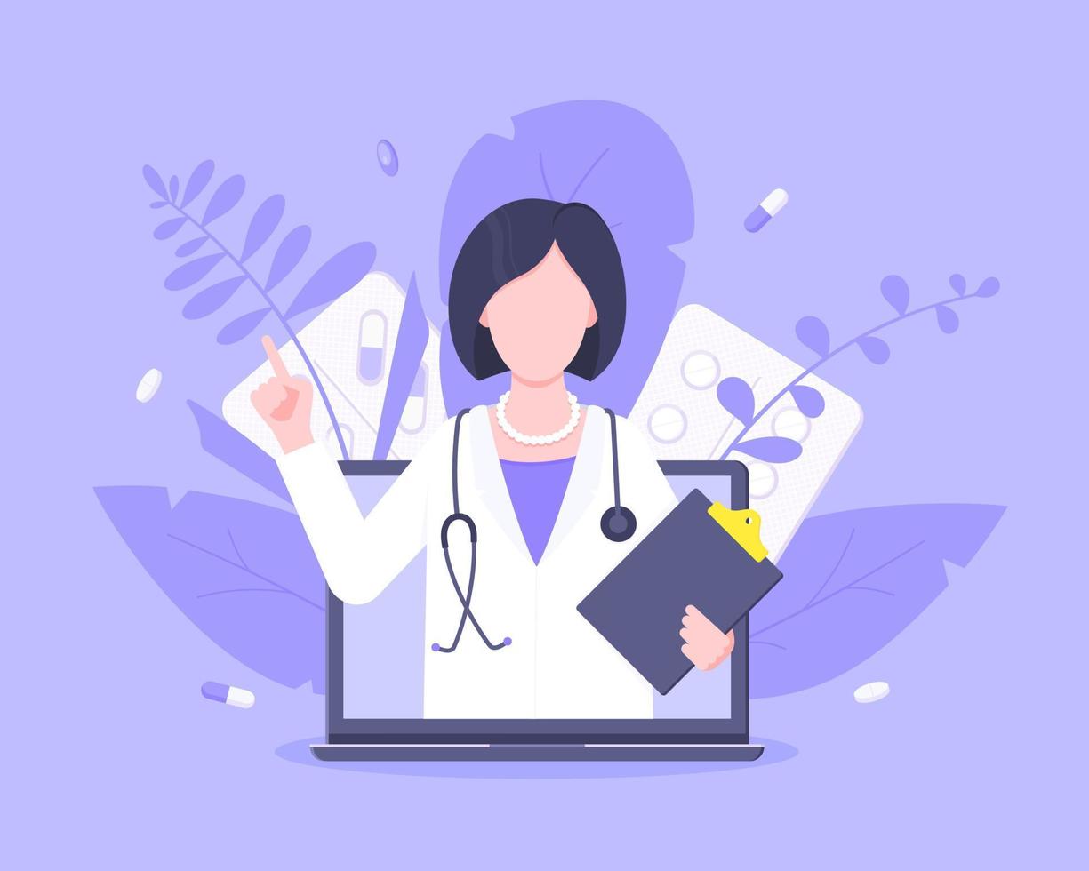 online läkare medicinsk service koncept med läkare i laptop vektorillustration. vektor