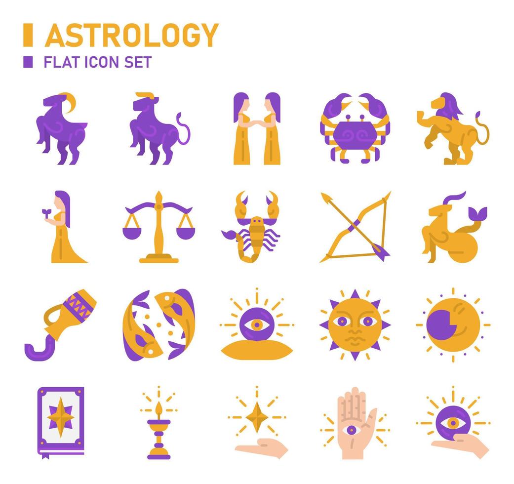 Astrologie-Flachbild-Icon-Set. Sternzeichen-Icon-Set. vektor