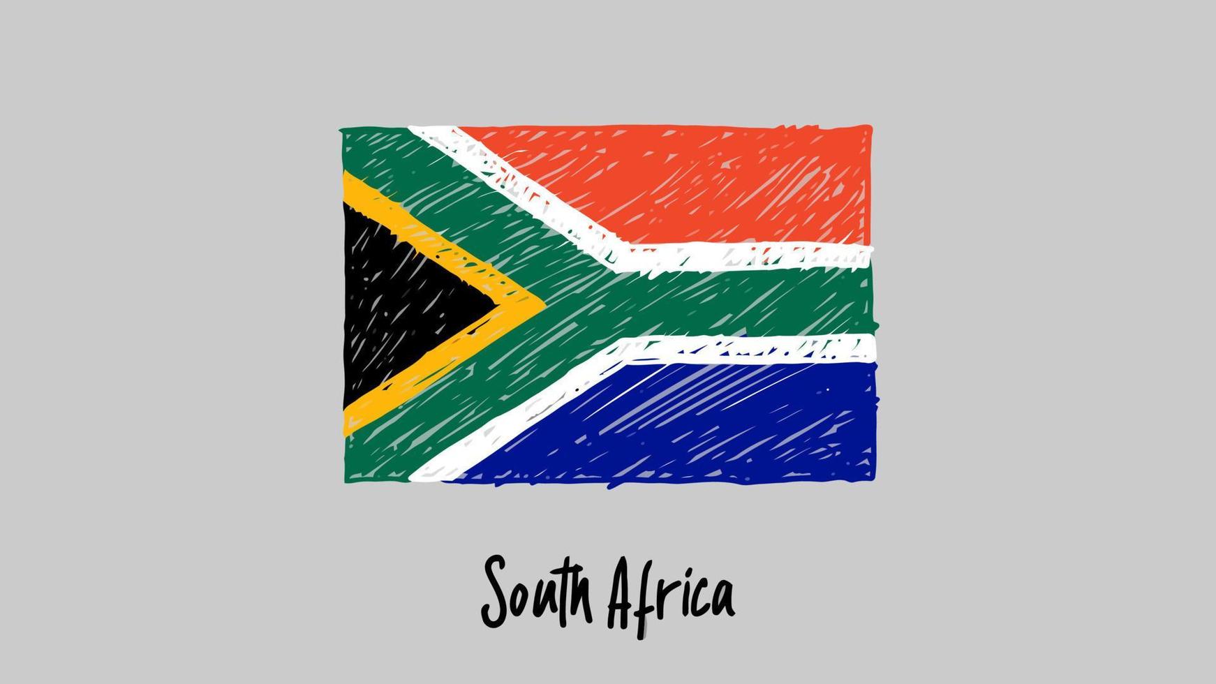 Sydafrika nationella flagga markör eller pennskiss illustration vektor