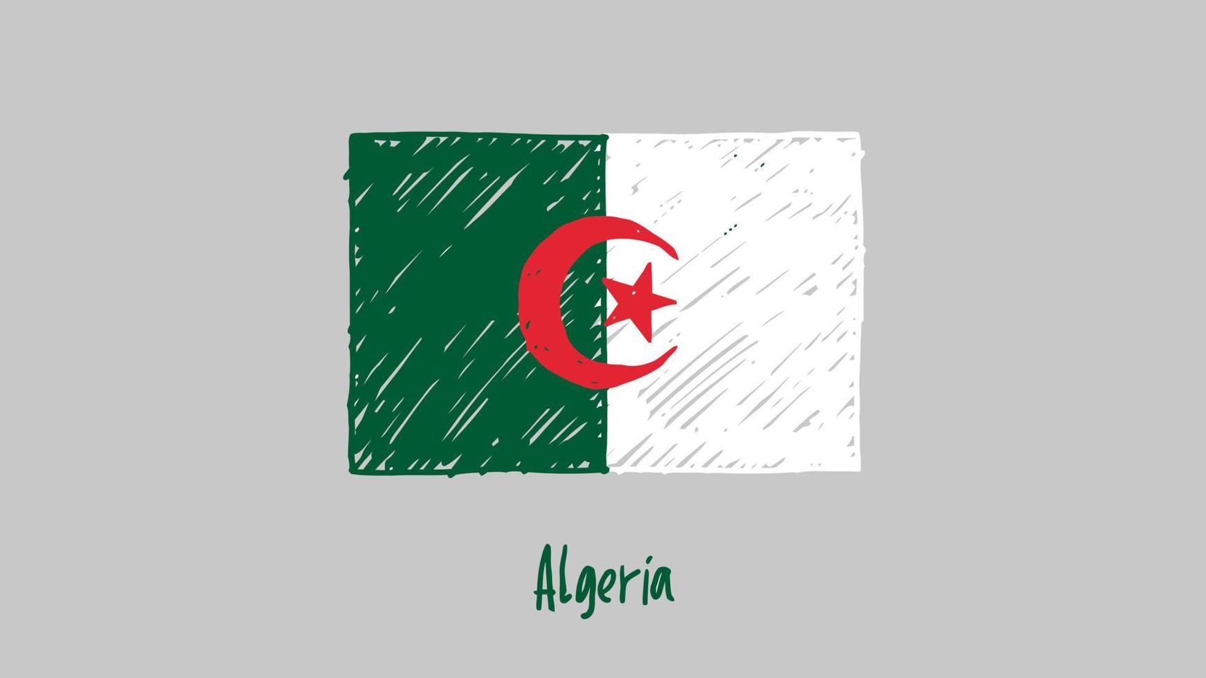 Algeriet nationella flagga markör eller pennskiss illustration vektor
