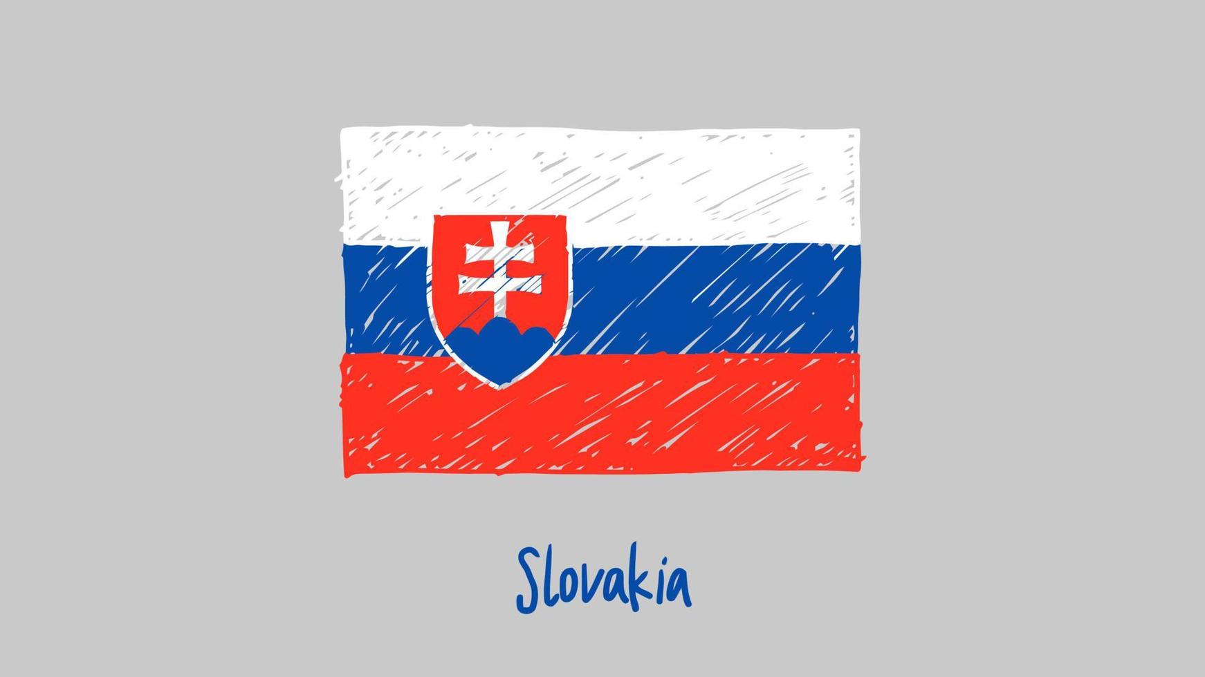 Slovakiens nationella flagga markör eller pennskiss illustration vektor