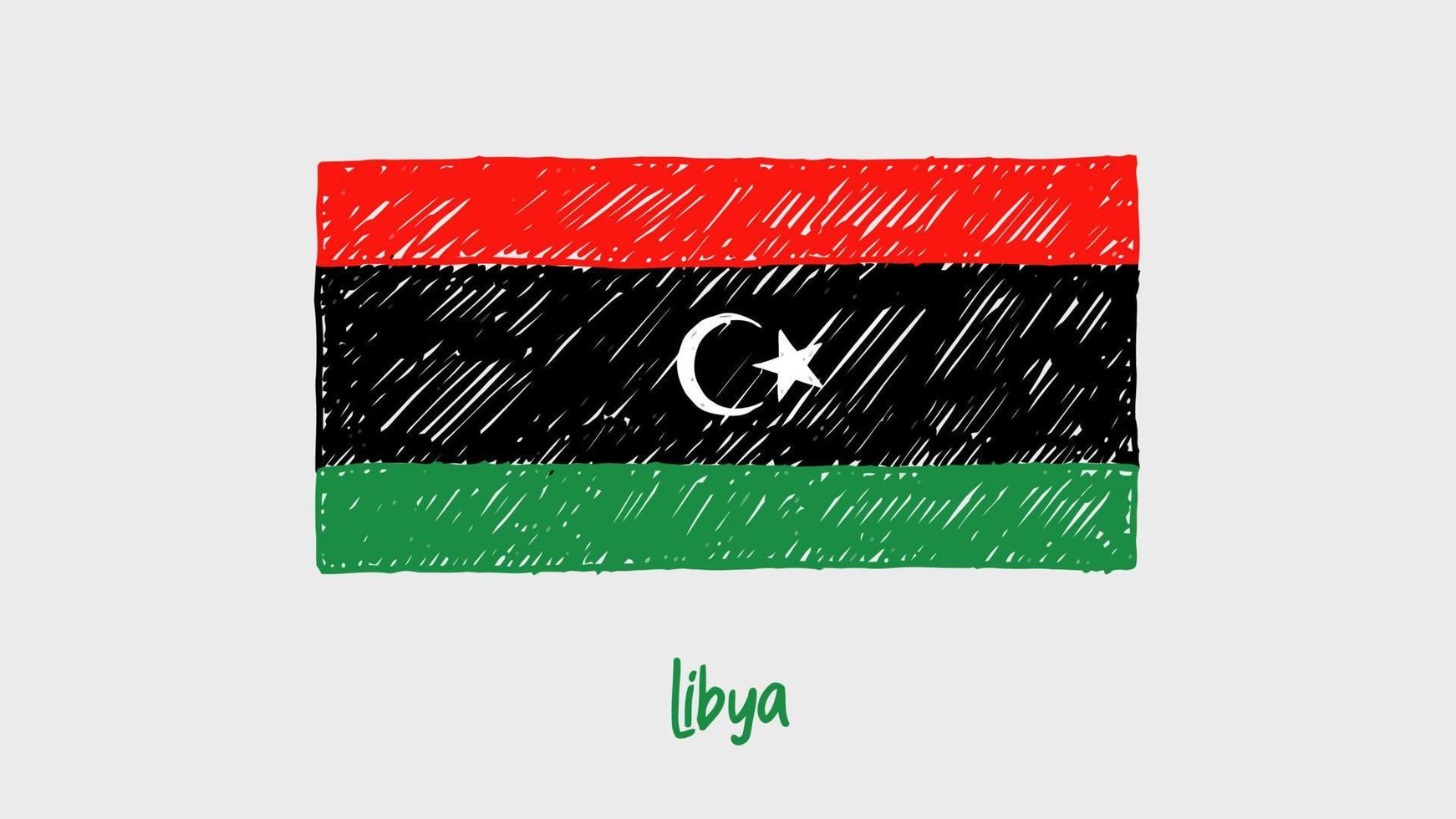 Libyens nationella flagga markör eller pennskiss illustration vektor