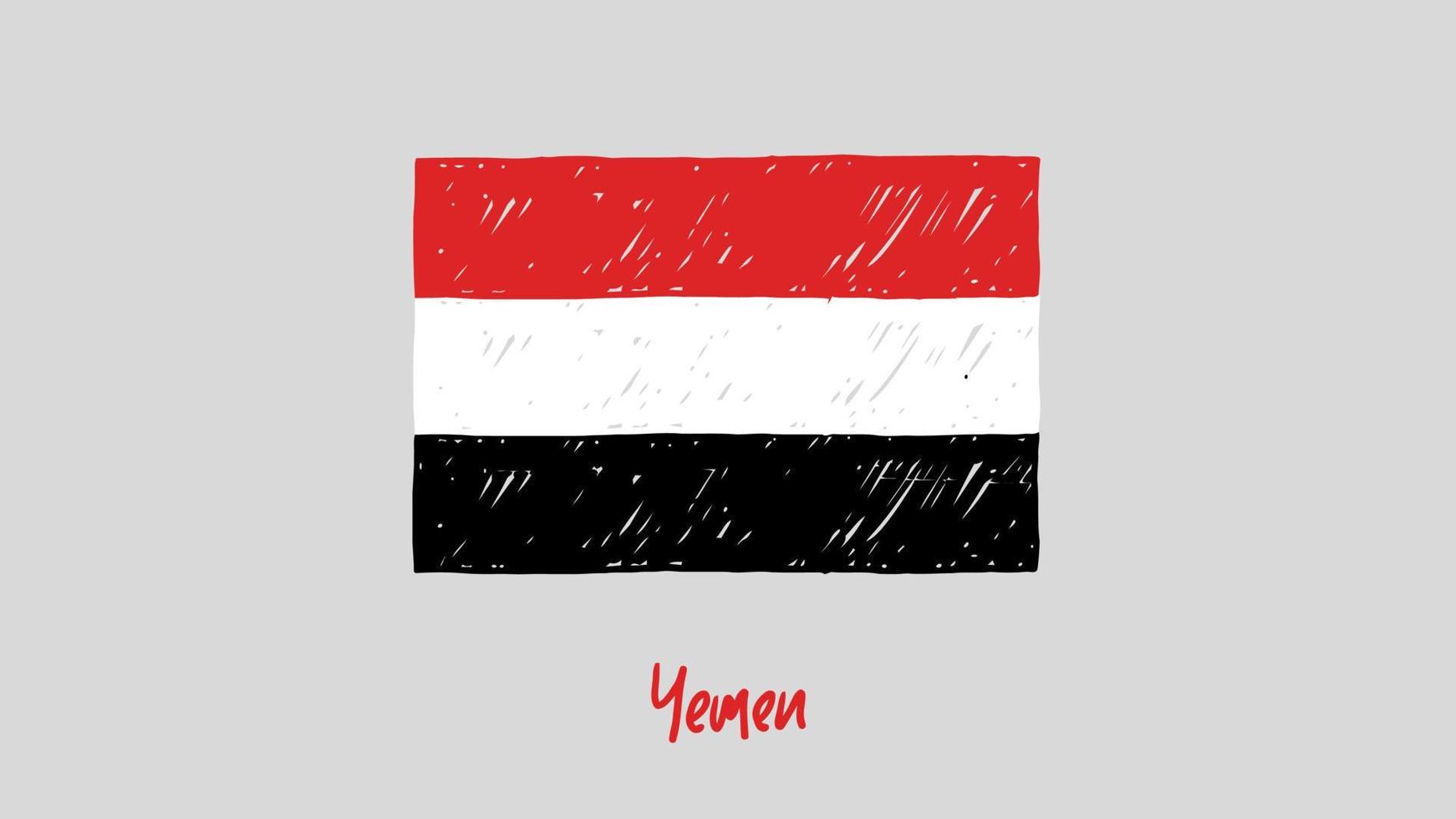 Jemen nationella flagga markör eller pennskiss illustration vektor