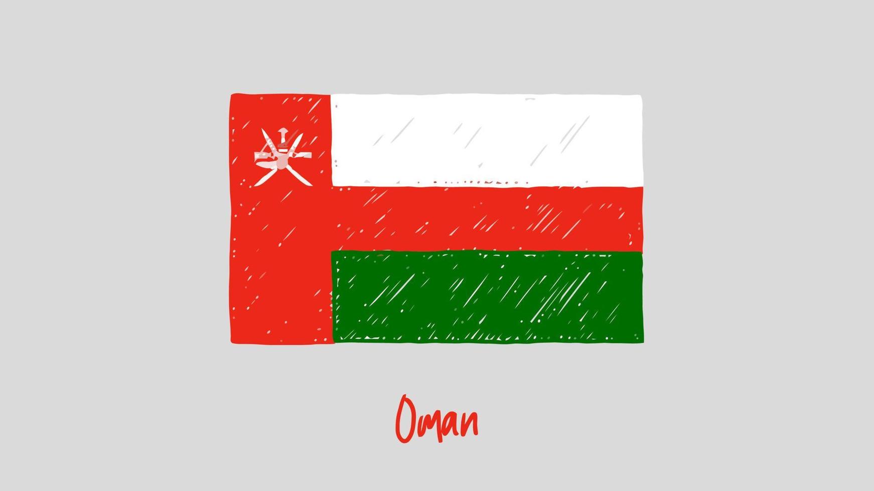 Oman nationella flagga markör eller pennskiss illustration vektor