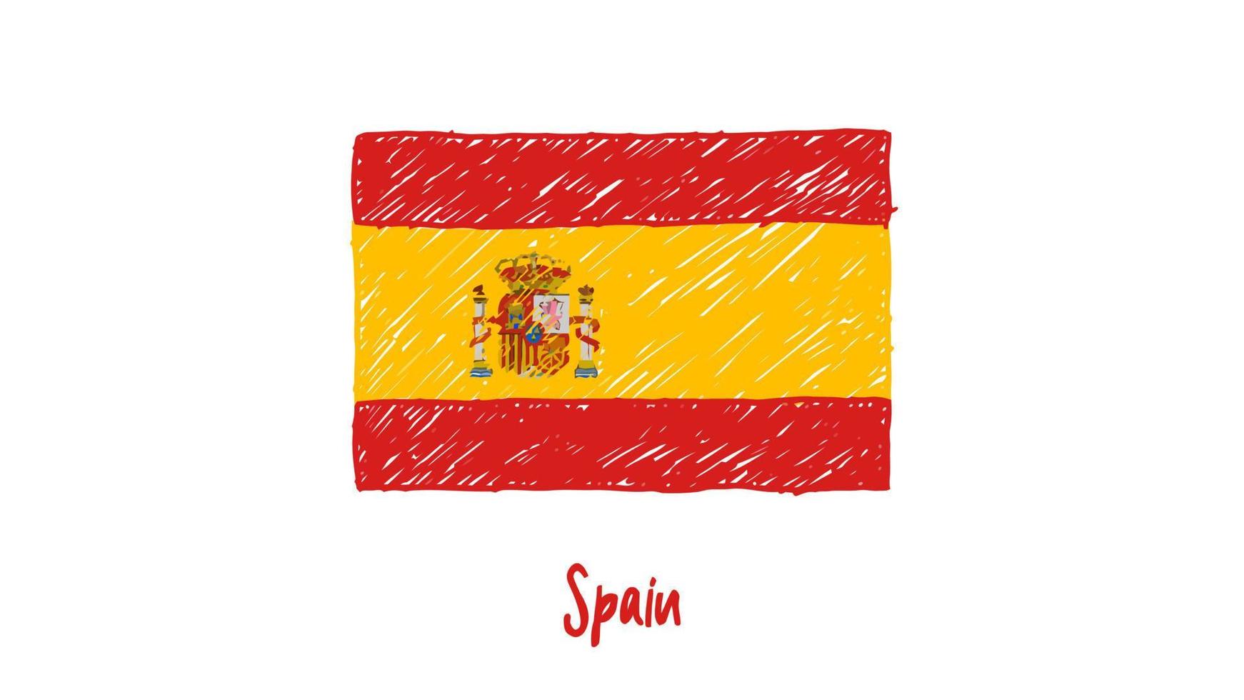 Spaniens nationella flagga markör eller pennskiss illustration vektor