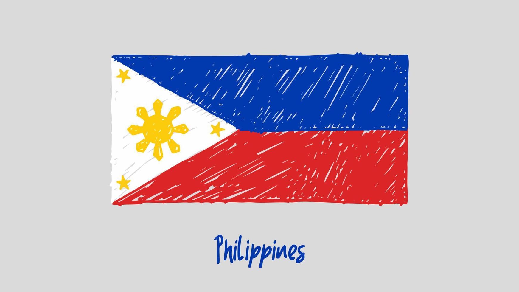 Filippinernas nationella flagga markör eller pennskiss illustration vektor