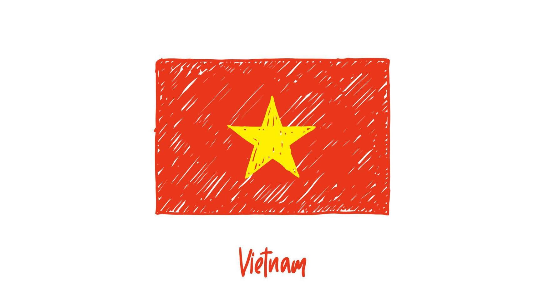 vietnam nationella flagga markör eller pennskiss illustration vektor