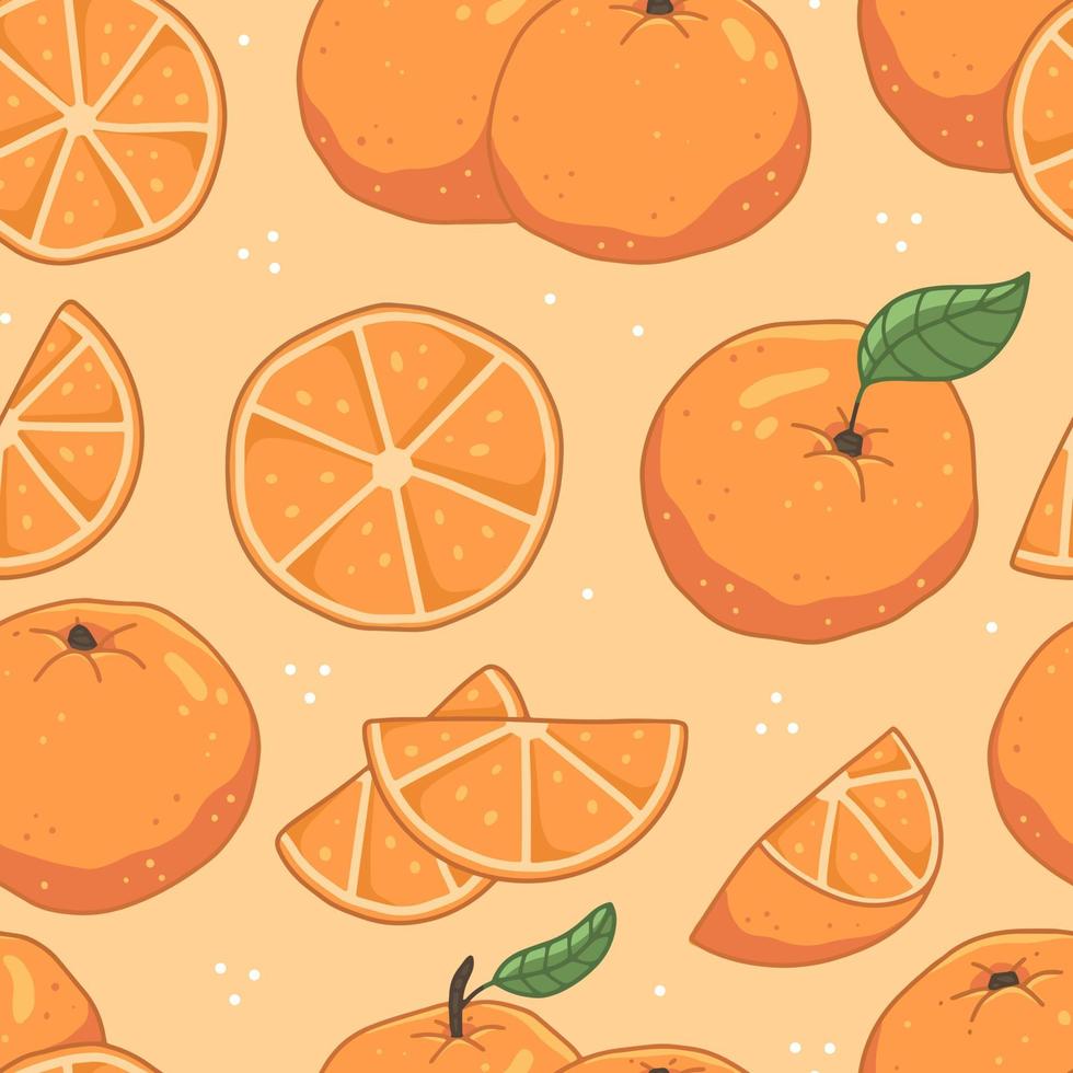 Nahtloses Muster mit ganzen Orangen und Scheiben. Vektor-Obst-Illustration-Hintergrund. vektor