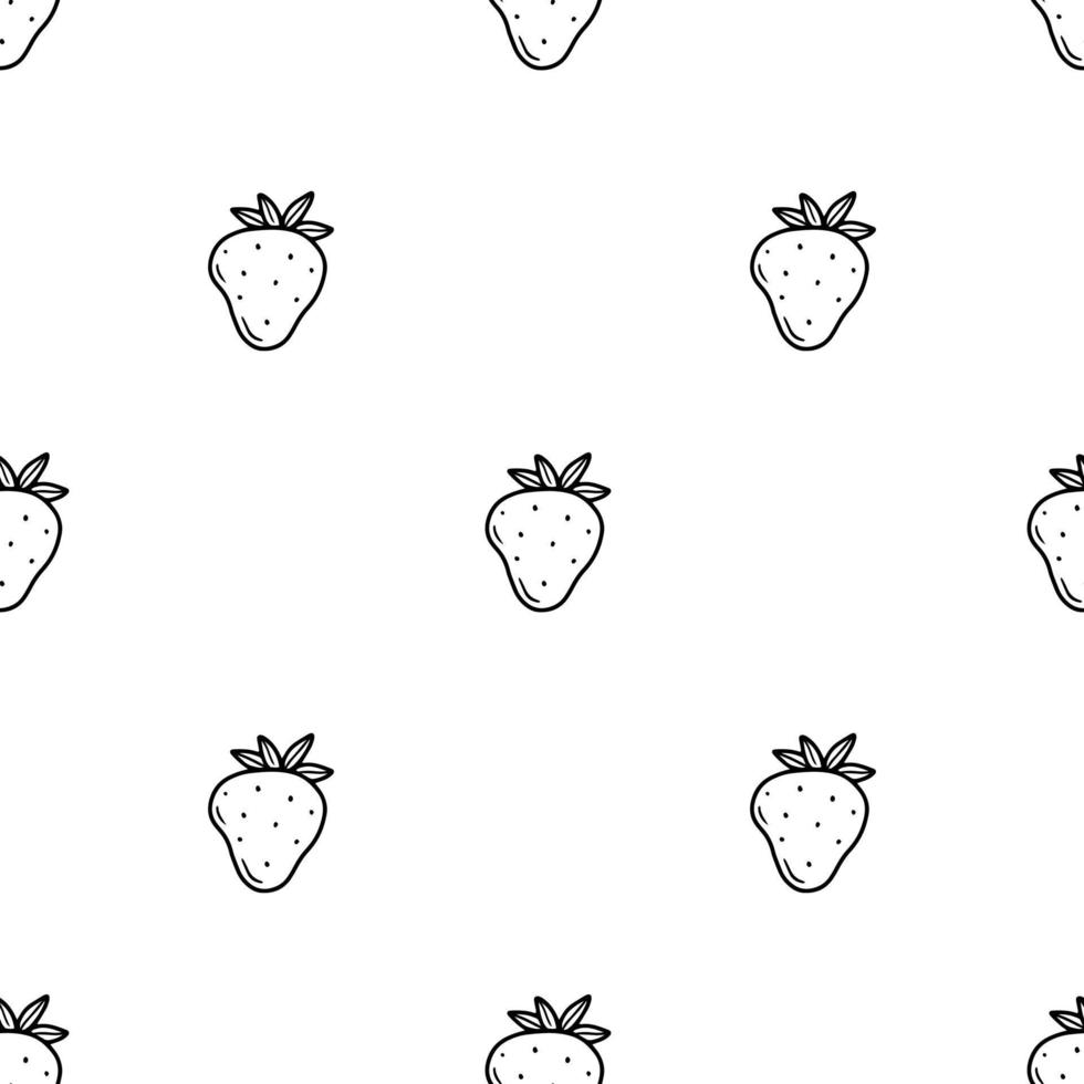 schwarz-weißes nahtloses Muster mit Erdbeeren im Doodle-Stil. Vektor-Illustration-Hintergrund. vektor