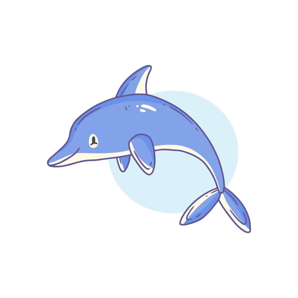 glad söt leende delfin karaktär i doodle stil. vektor isolerade djur illustration.