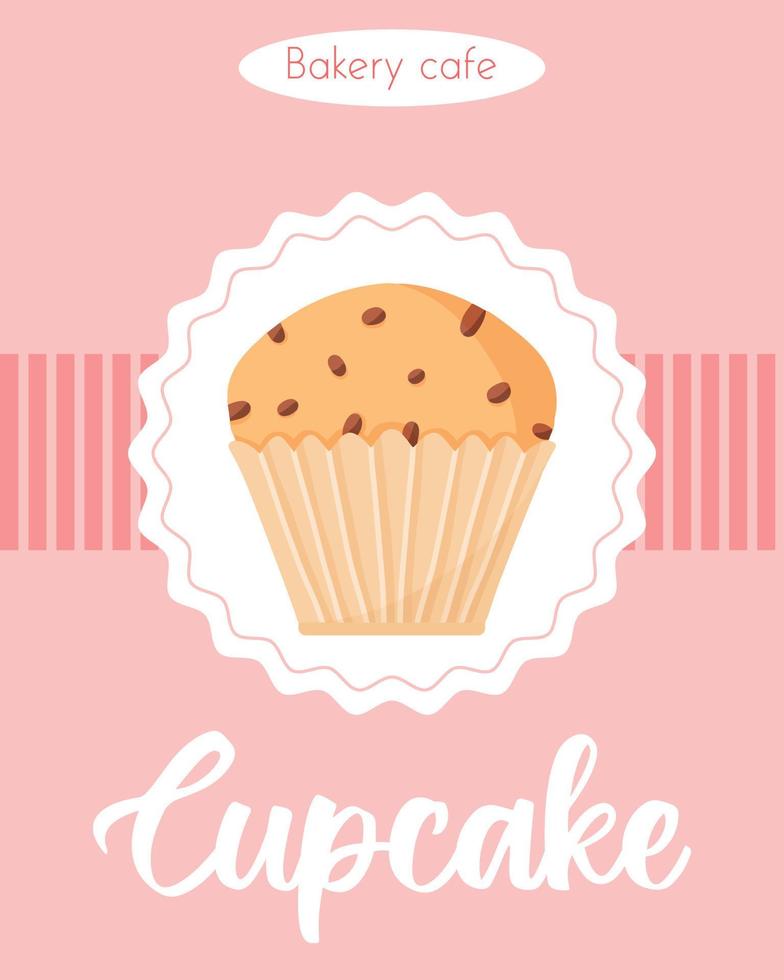 affisch med läcker vacker cupcake med russin. banner med hemgjord muffins. flygblad för bagerier och konditorier. vektor illustration.