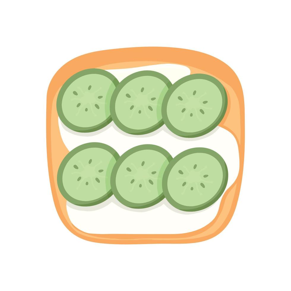 smörgås med gurka och ostmassa. rostat bröd med grönsaker. vegetarisk mat. vektor illustration i tecknad stil. nyttig frukost