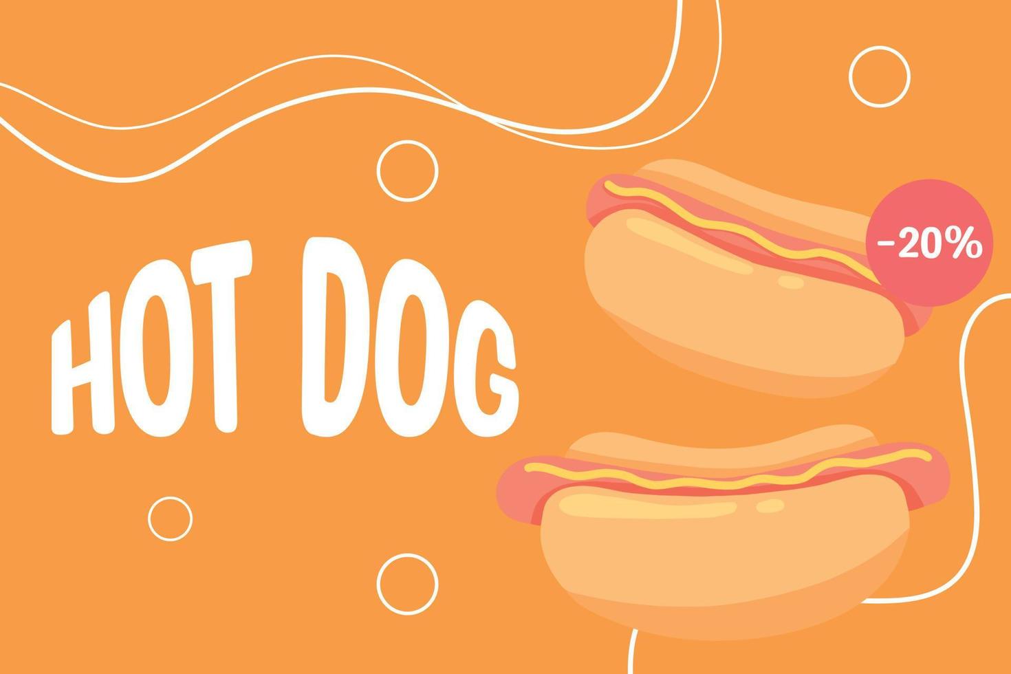 Plakat mit Hotdog. Banner mit Brötchen mit Wurst und Senf. Fastfood. Vektorillustration im Cartoon-Stil. flyer für streetfood. vektor