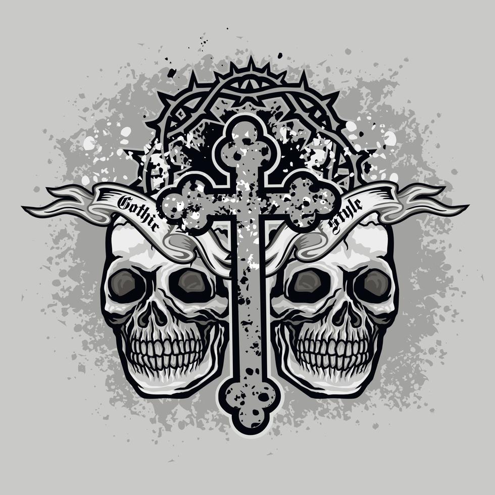 gotisches Zeichen mit Schädel, Grunge Vintage Design T-Shirts vektor